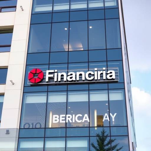 Fachada moderna de un edificio de oficinas con el logo de Asesor&radic;&ne;a Financiera Ib&radic;&copy;rica en la entrada
