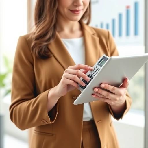 Persona revisando sus finanzas en una tablet con gr&radic;&deg;ficos y calculadoras alrededor