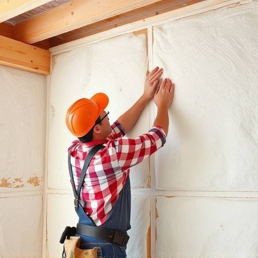 Trabajador instalando aislamiento t&radic;&copy;rmico en una pared